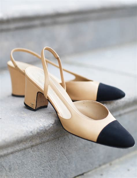 chanel white and black pumps|chanel slingback beige and black.